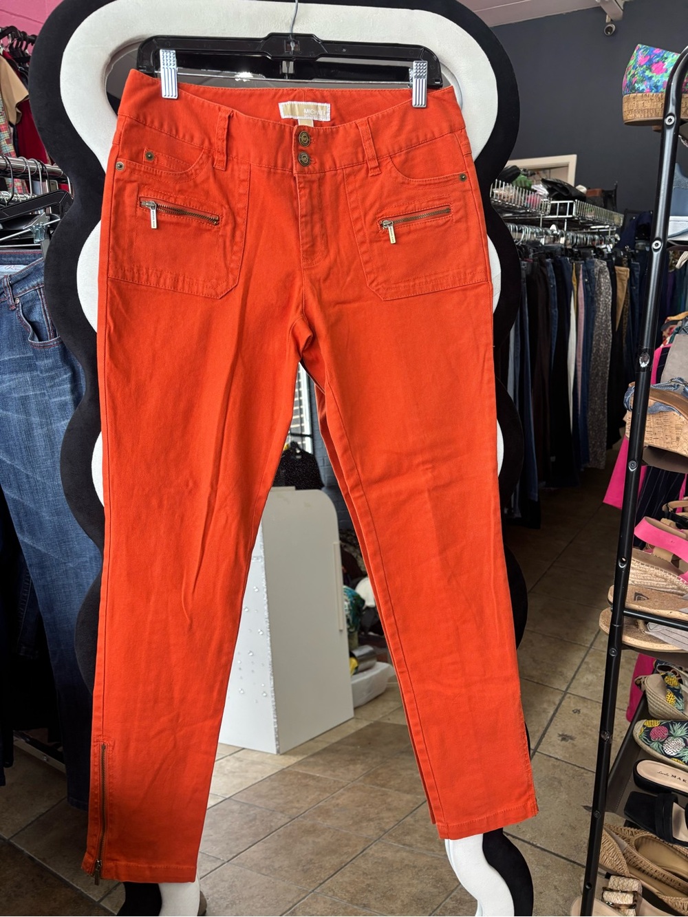 Michael Kors Bright Orange Cropped Ankle Jeans with Zip Details